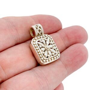 Vintage Sterling Silver 925 Ornate Rectangular Floral Pendant